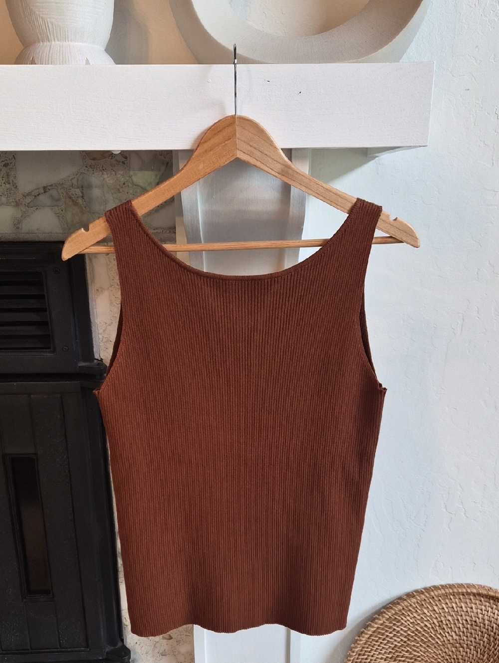 Ribbed Tank Top in Rich Brown, M/L